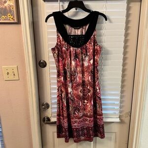 Notations Pink and Black Paisley Midi Dress